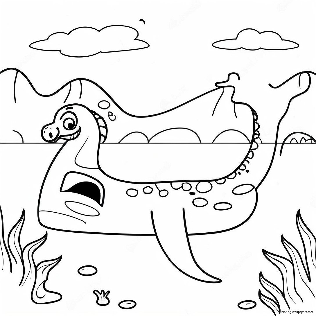 Page À Colorier Du Monstre Du Loch Ness Nageant Dans Le Lac 47877