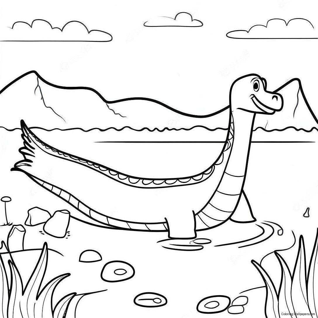 Loch Ness Monster Schwimmt Im See Ausmalbild 47878