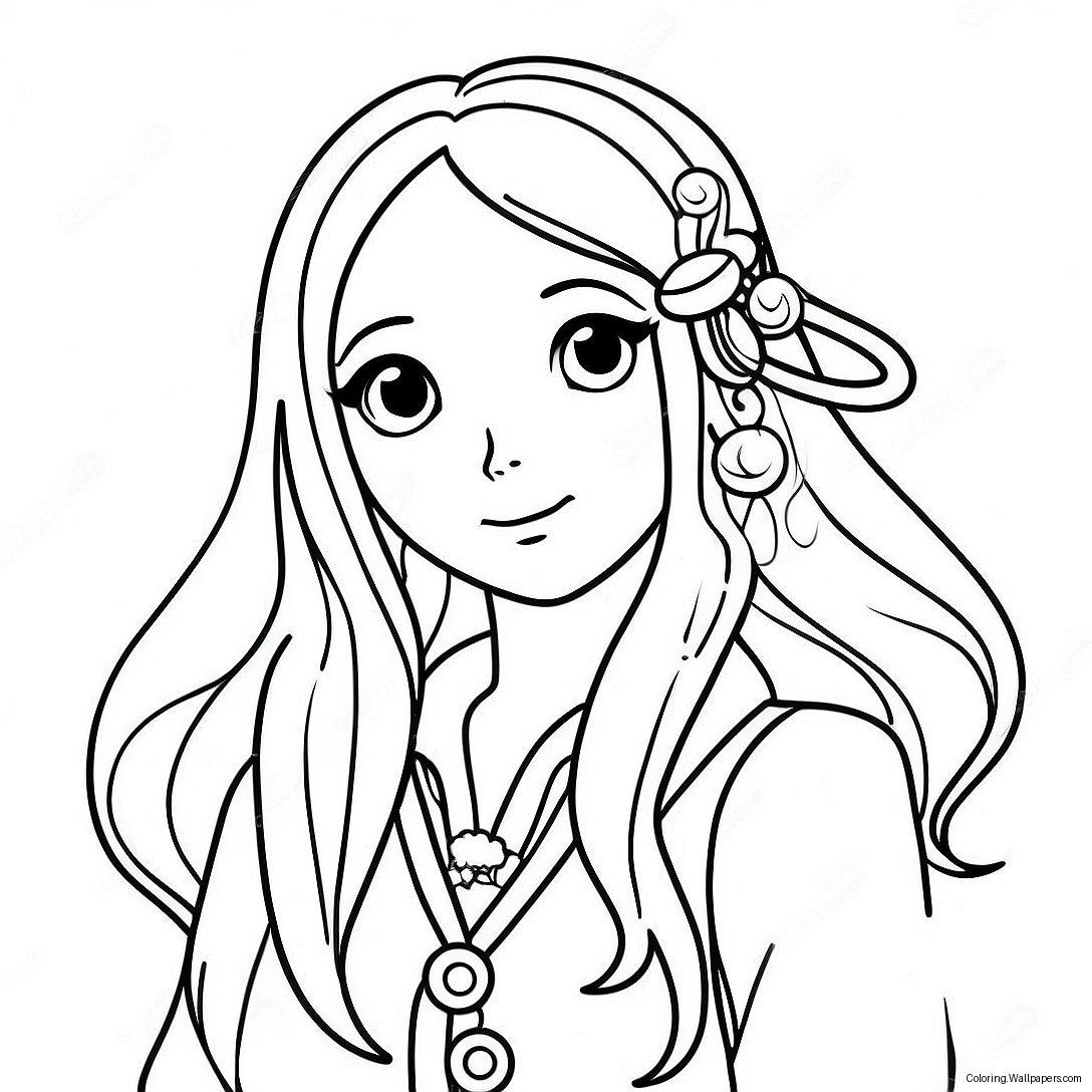 Long Hair Anime Girl With Magical Powers Coloring Page 18028