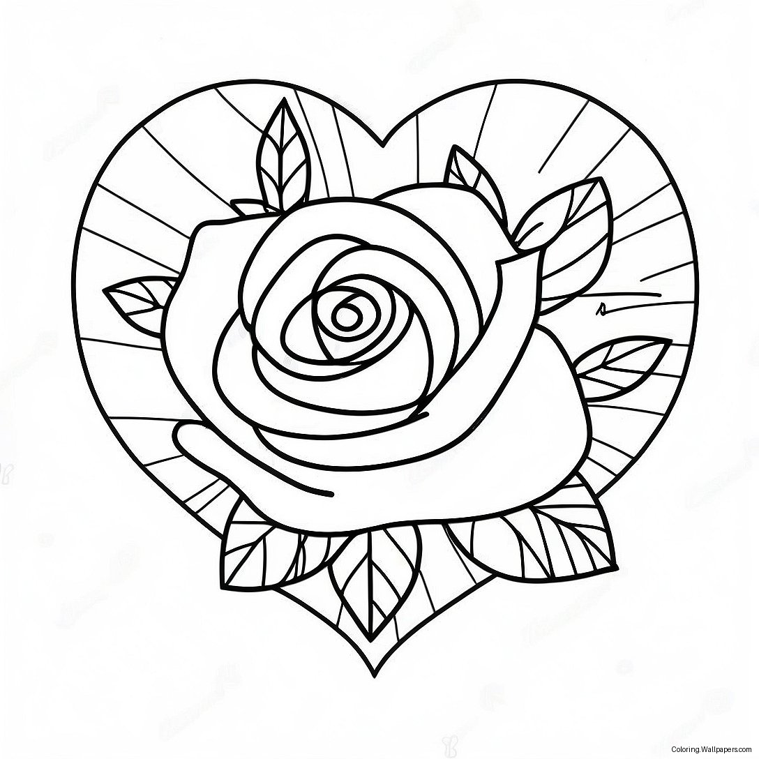 Love Heart Rose Coloring Page 20257