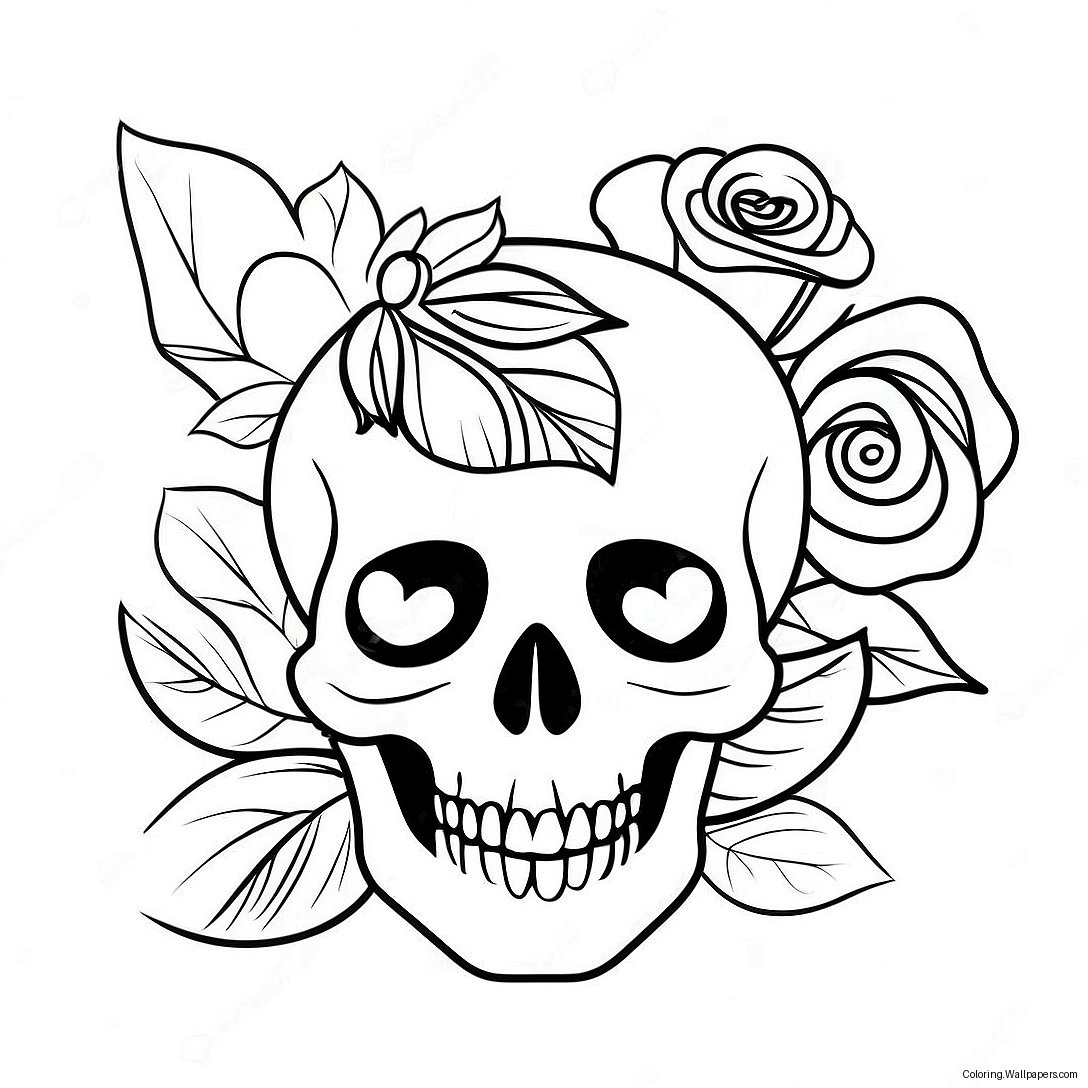 Love Skull And Roses Coloring Page 12650