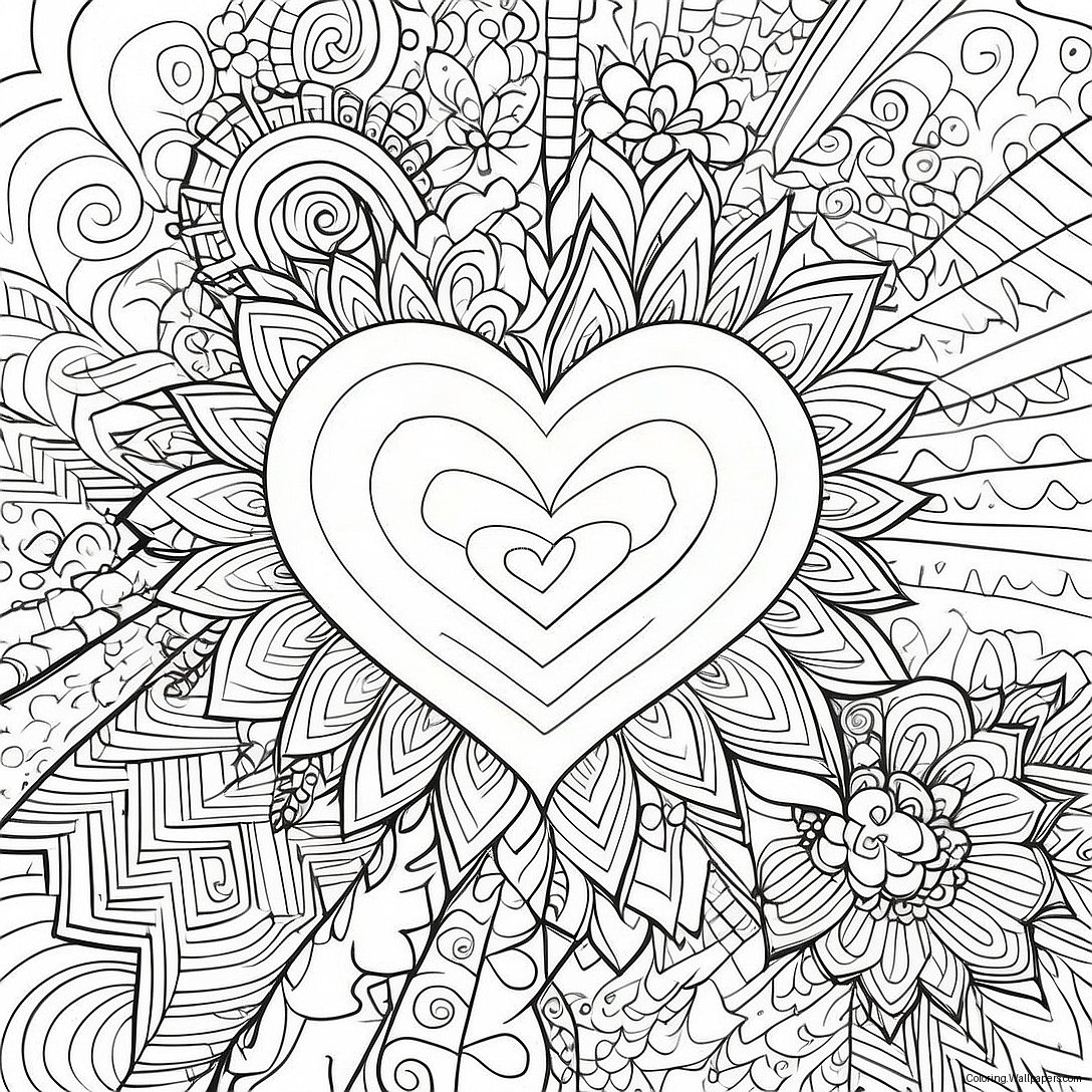 Love Trippy Heart Mandala Coloring Page 19467