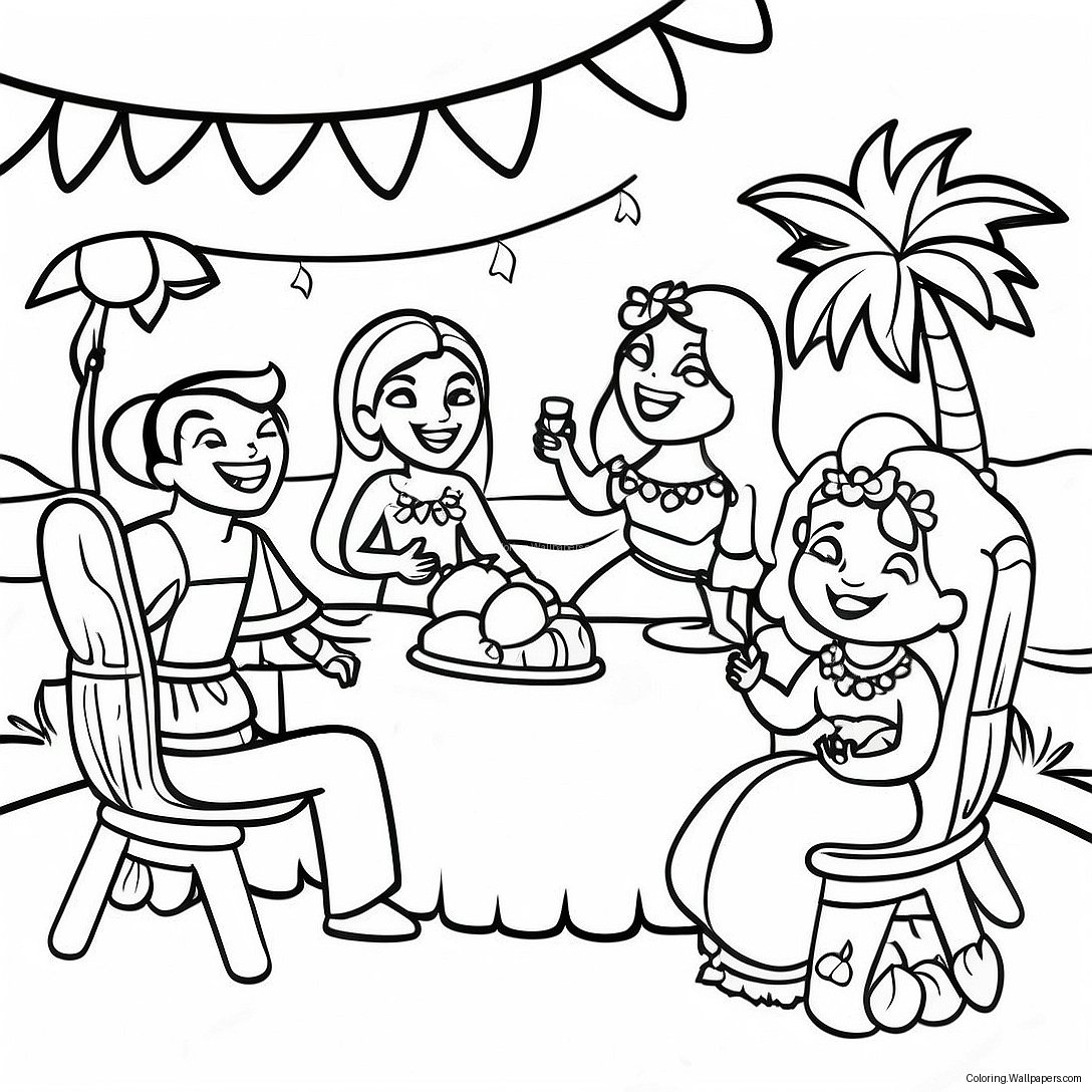 Page À Colorier De La Scène De Fête Luau 6029