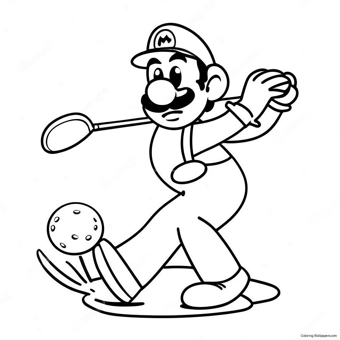 Luigi Swinging Golf Club Coloring Page 48236