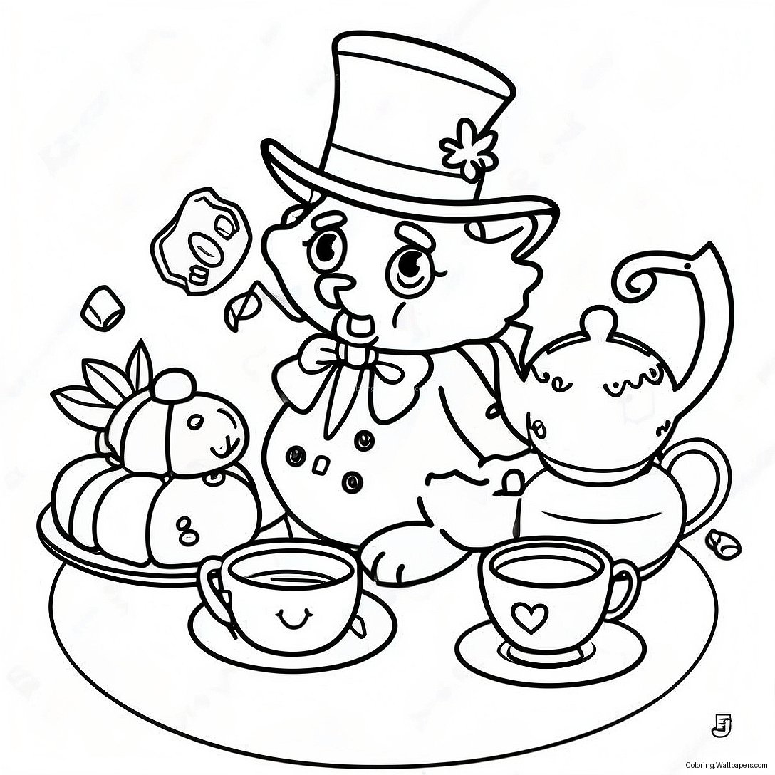 Mad Hatter's Colorful Tea Party Coloring Page 24573