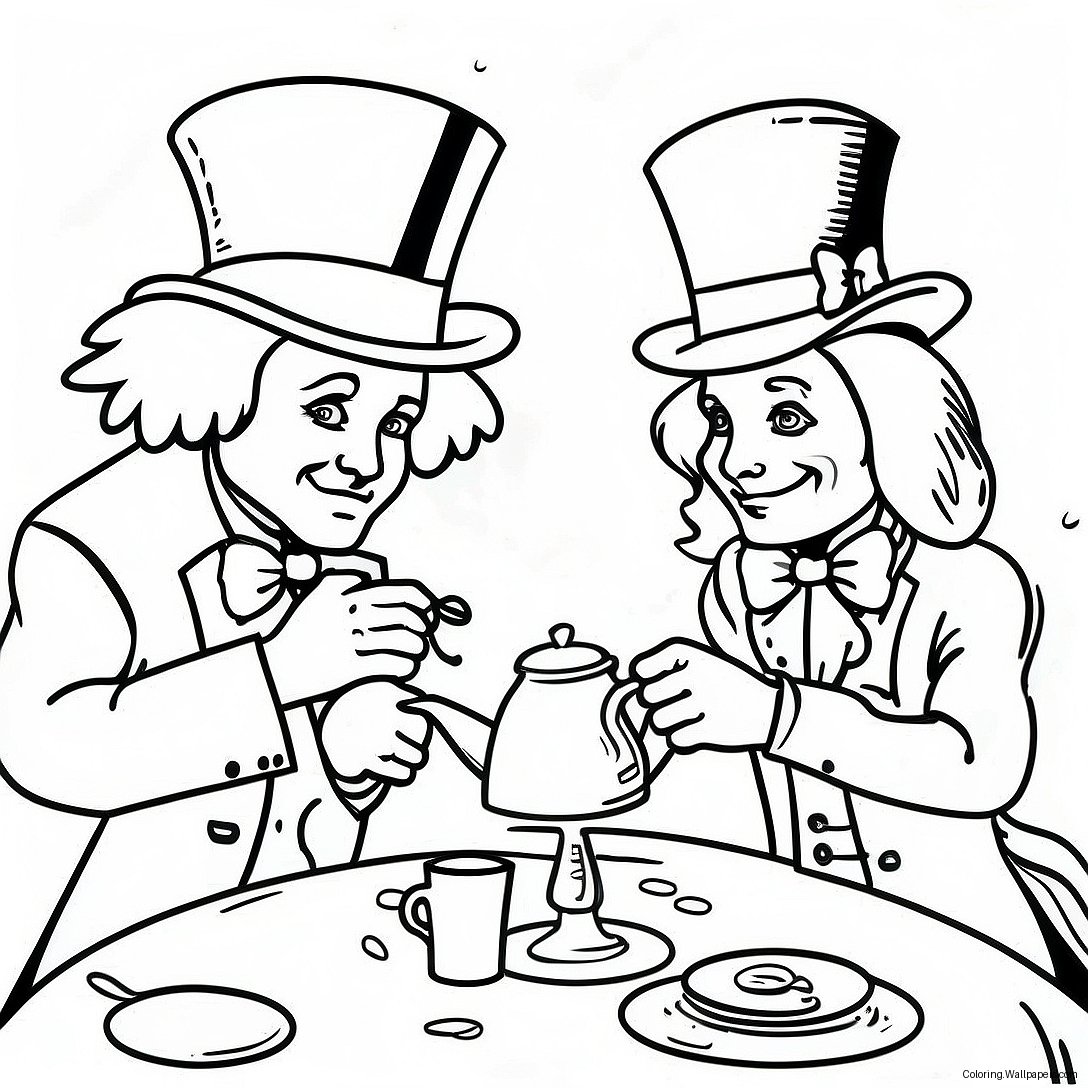 Mad Hatter's Colorful Tea Party Coloring Page 24576