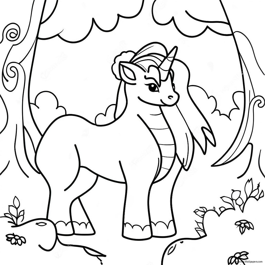 Magical Creatures In Enchanted Forest Coloring Page 34509