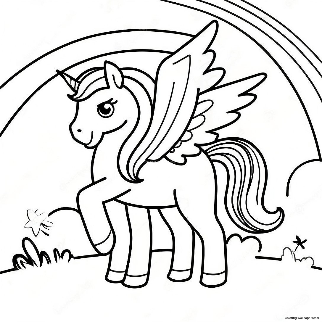 Magical Pegacorn In A Rainbow Landscape Coloring Page 37886