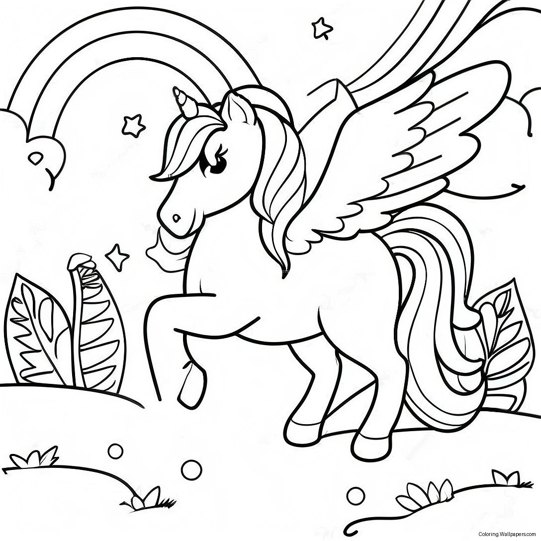 Magical Pegacorn In A Rainbow Landscape Coloring Page 37887