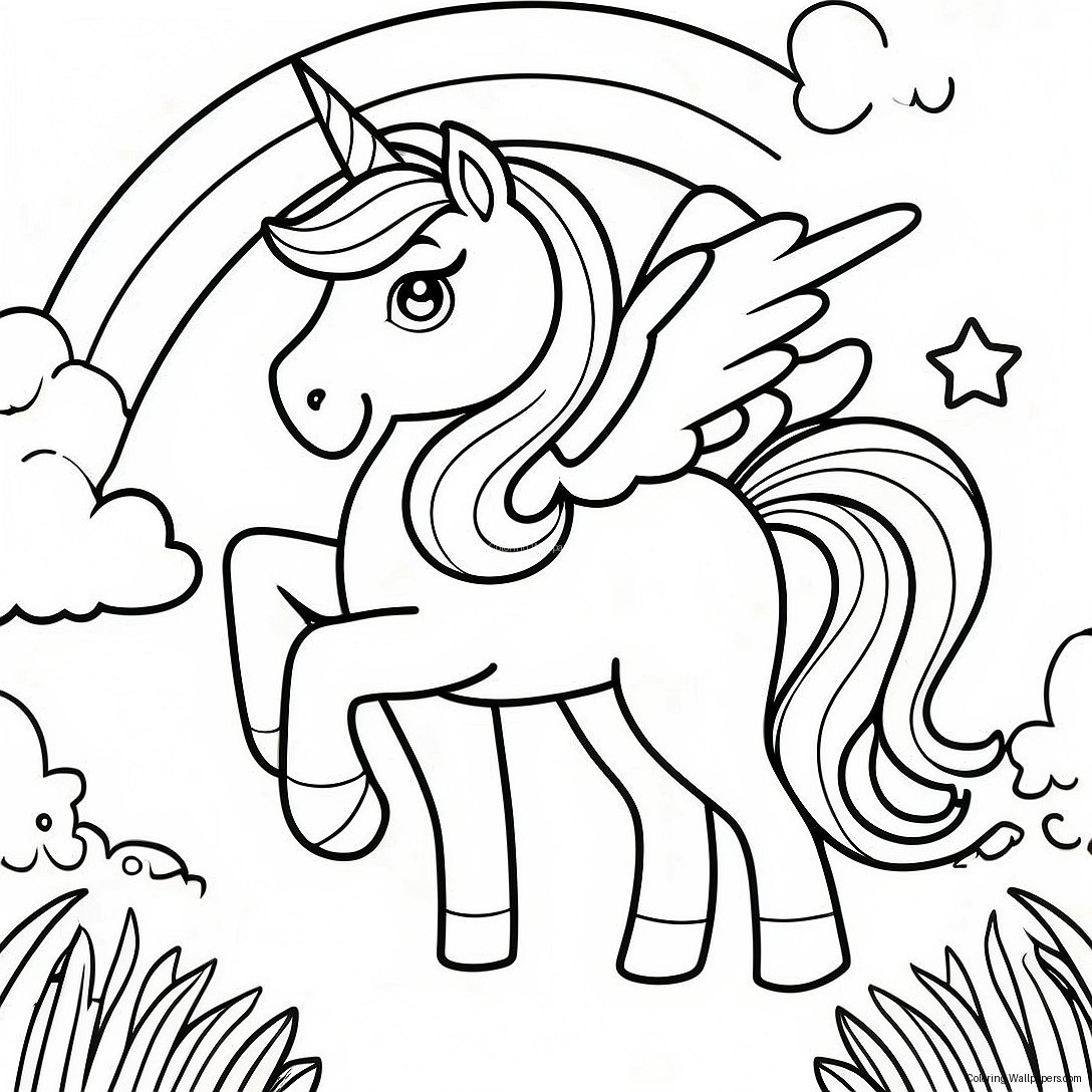 Magical Pegacorn In A Rainbow Landscape Coloring Page 37888