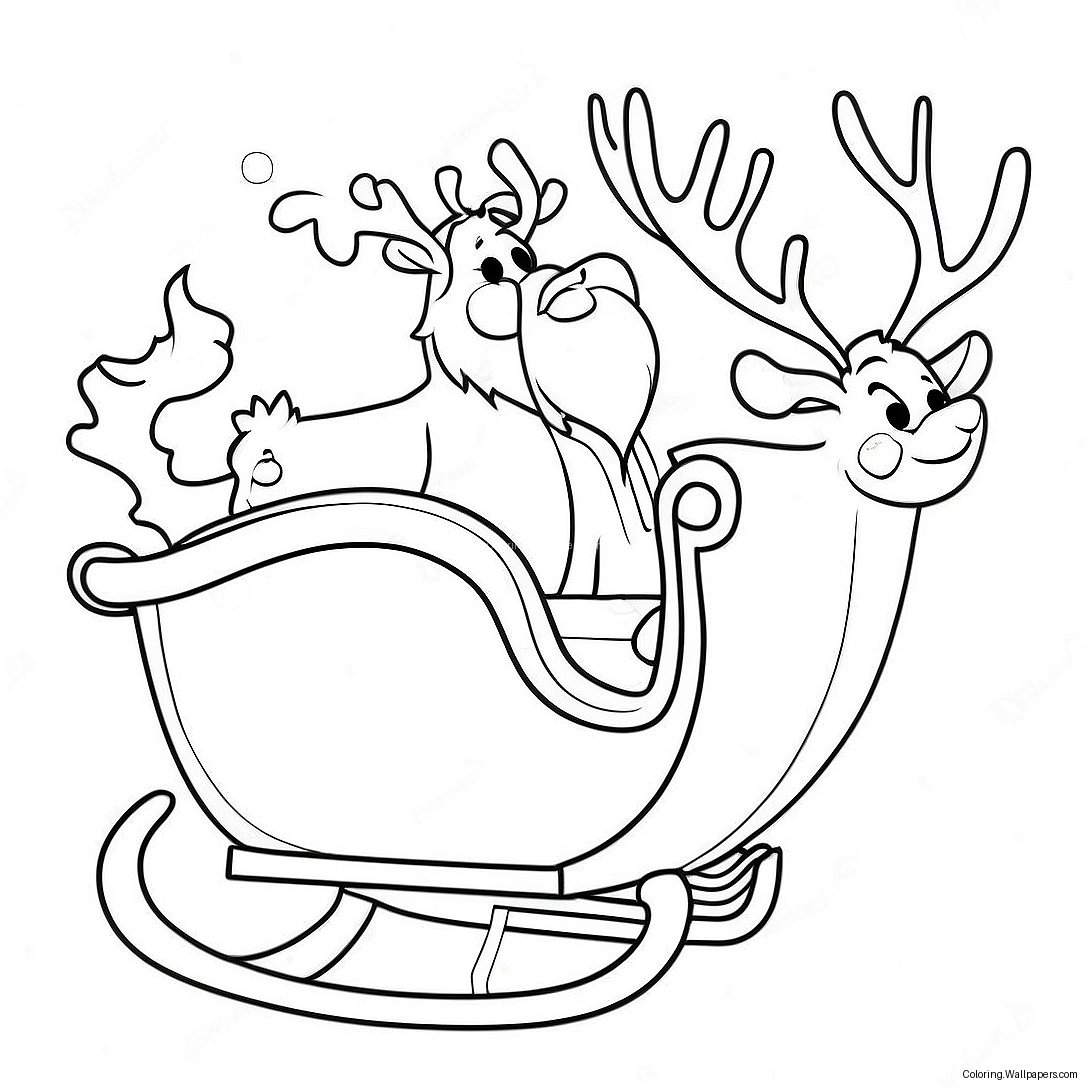 Magical Santa's Sleigh With Reindeer Coloring Page 27411