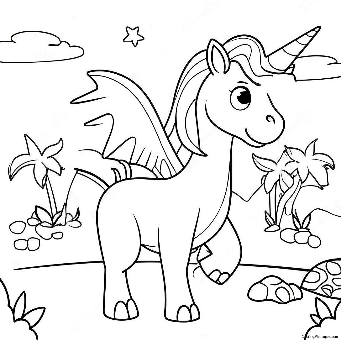 Magical Unicorn Dinosaur Adventure Coloring Page 56728