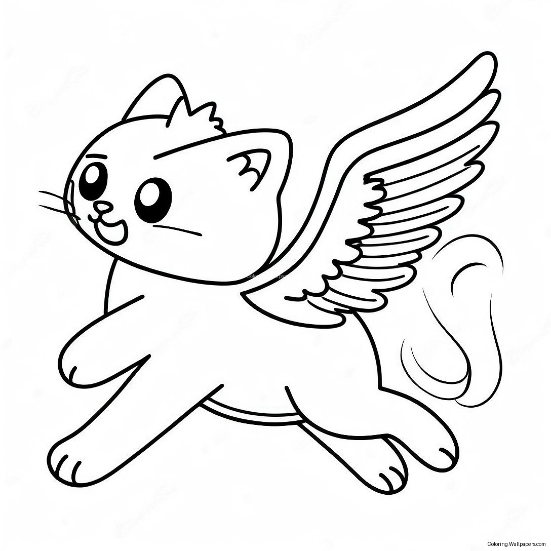 Magical Winged Cat Flying Coloring Page 29781