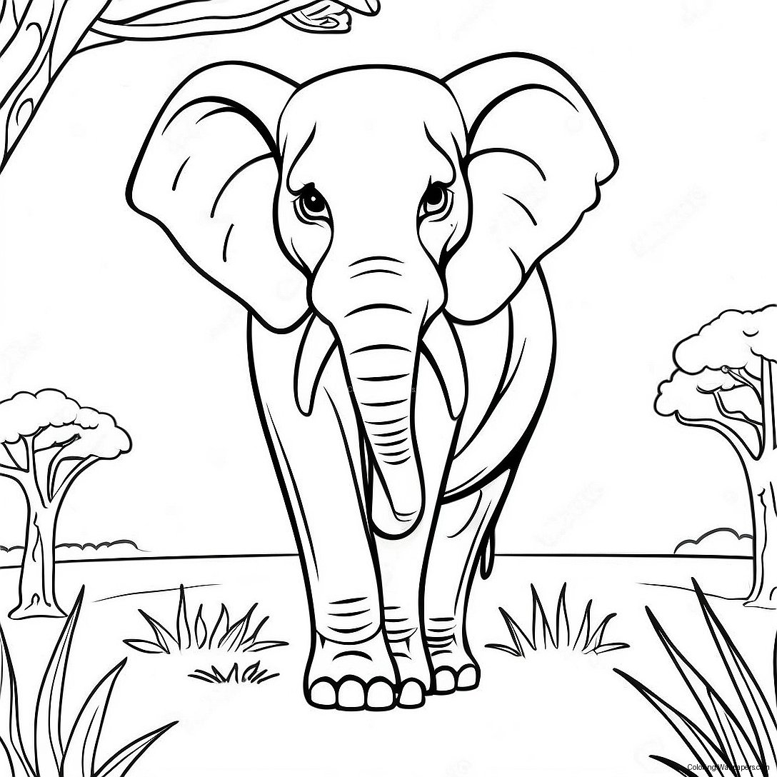 Majestic African Elephant In The Savannah Coloring Page 41672