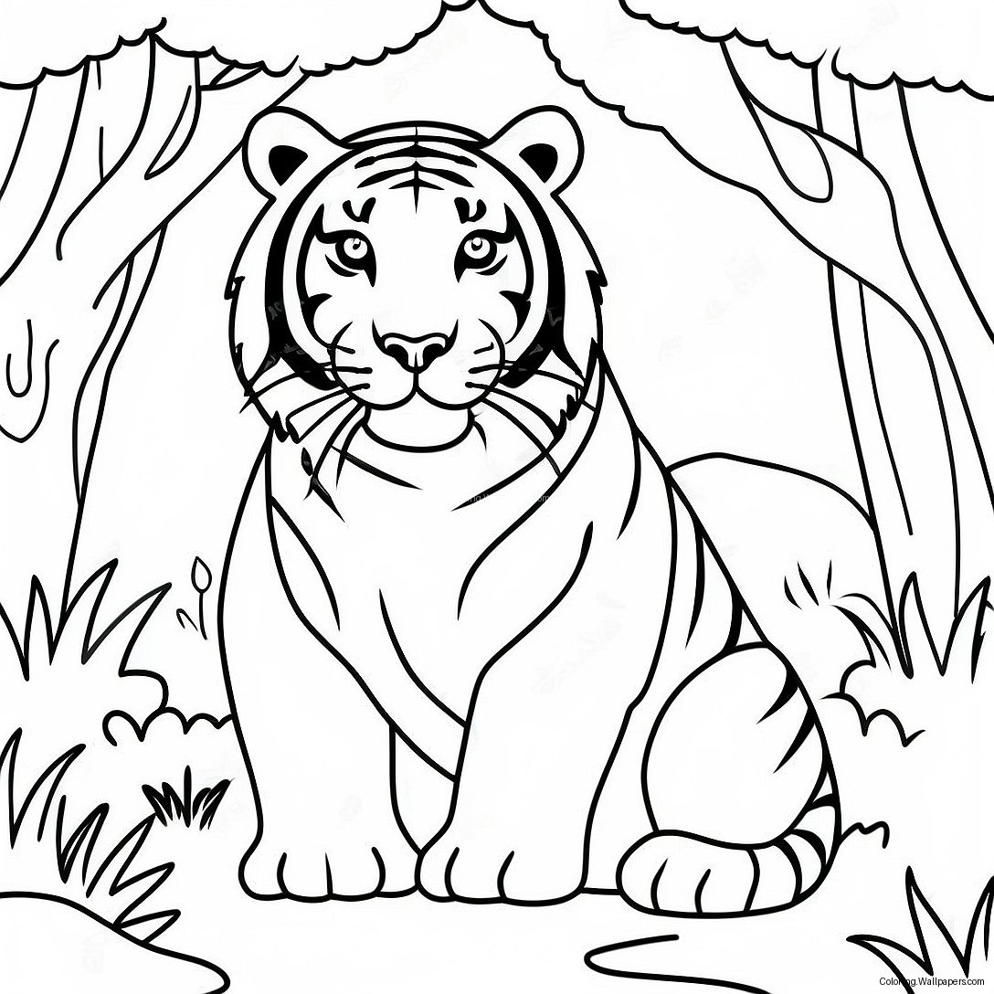 Página Para Colorear De Tigre De Bengala Majestuoso En La Jungla 51688