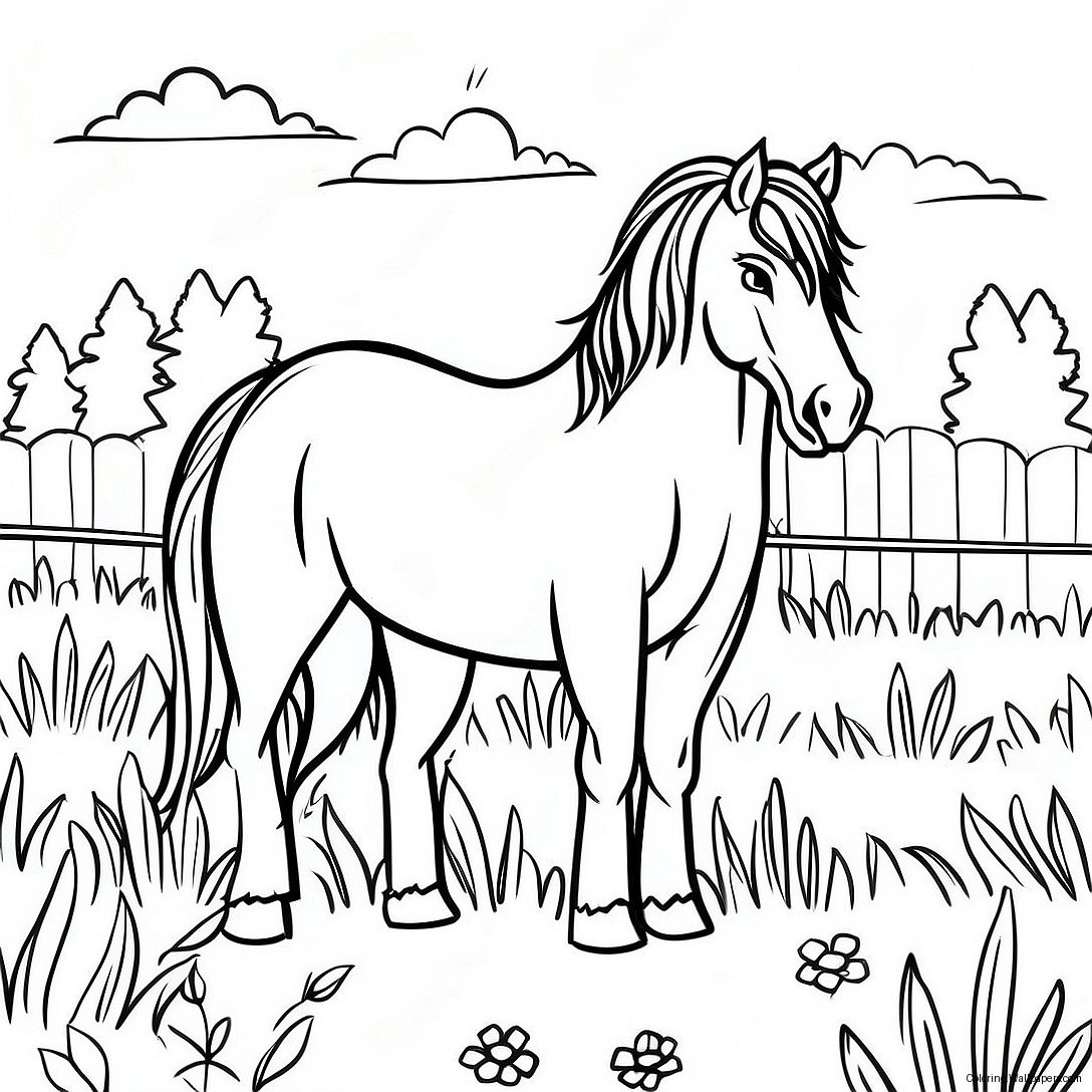 Página Para Colorir Do Majestoso Cavalo De Carga Em Um Prado 43769