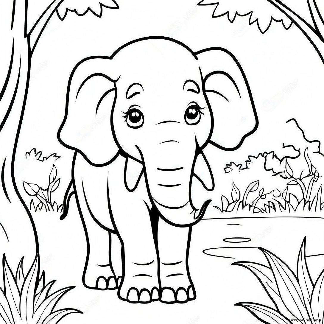 Majestic Elephant In The Jungle Coloring Page 52010