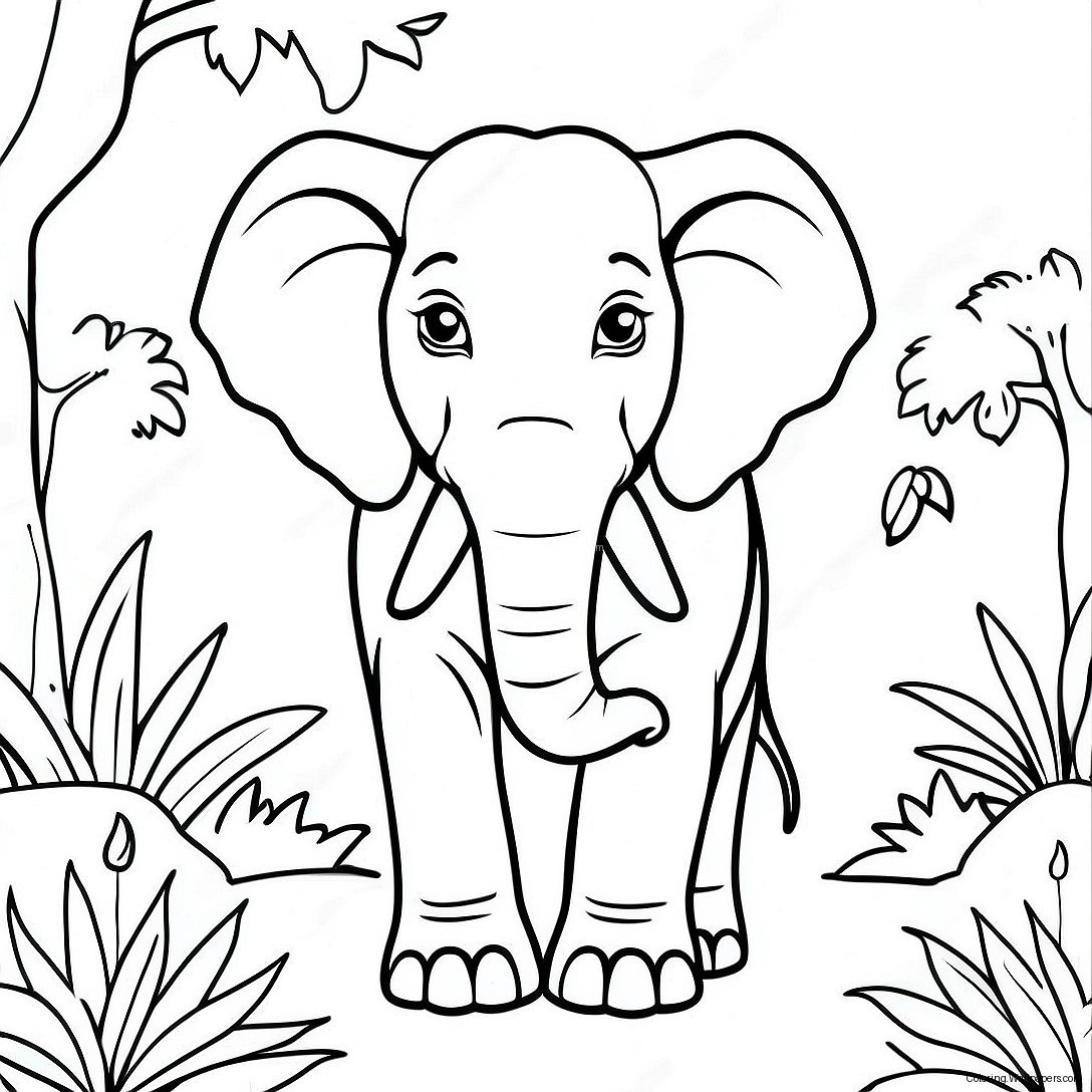 Majestic Elephant In The Jungle Coloring Page 52011