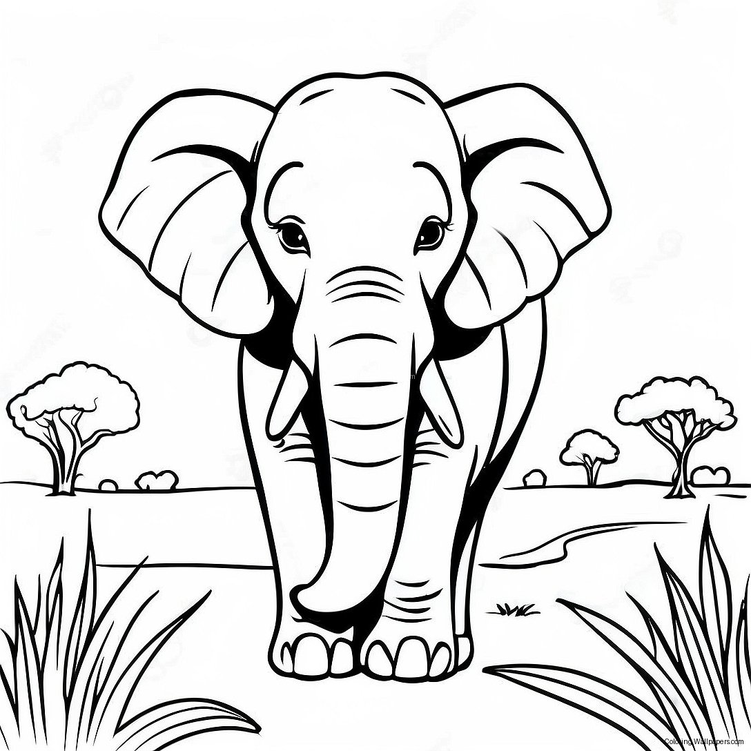 Éléphant Majestueux Dans La Savane À Colorier 26245