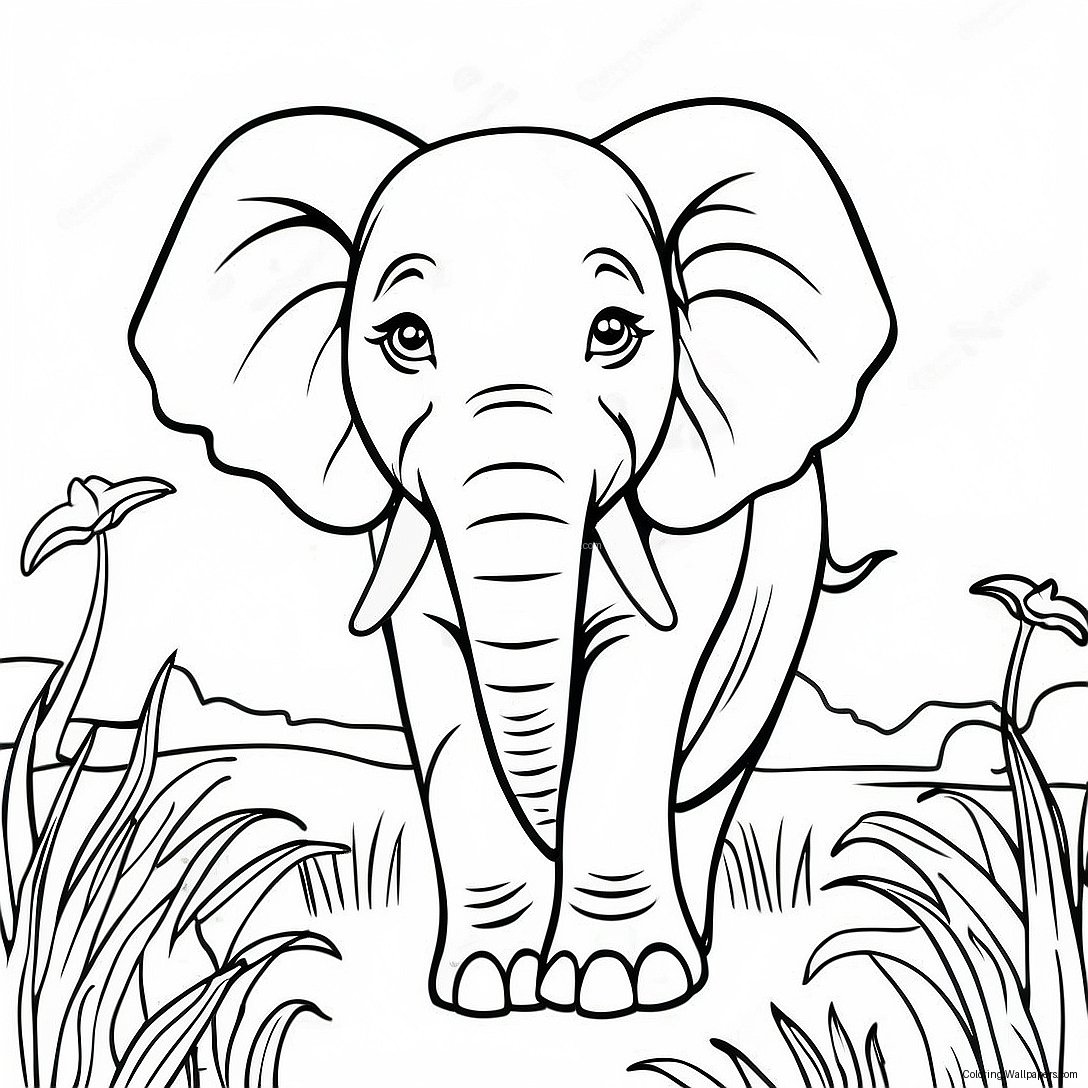 Éléphant Majestueux Dans La Savane À Colorier 26247