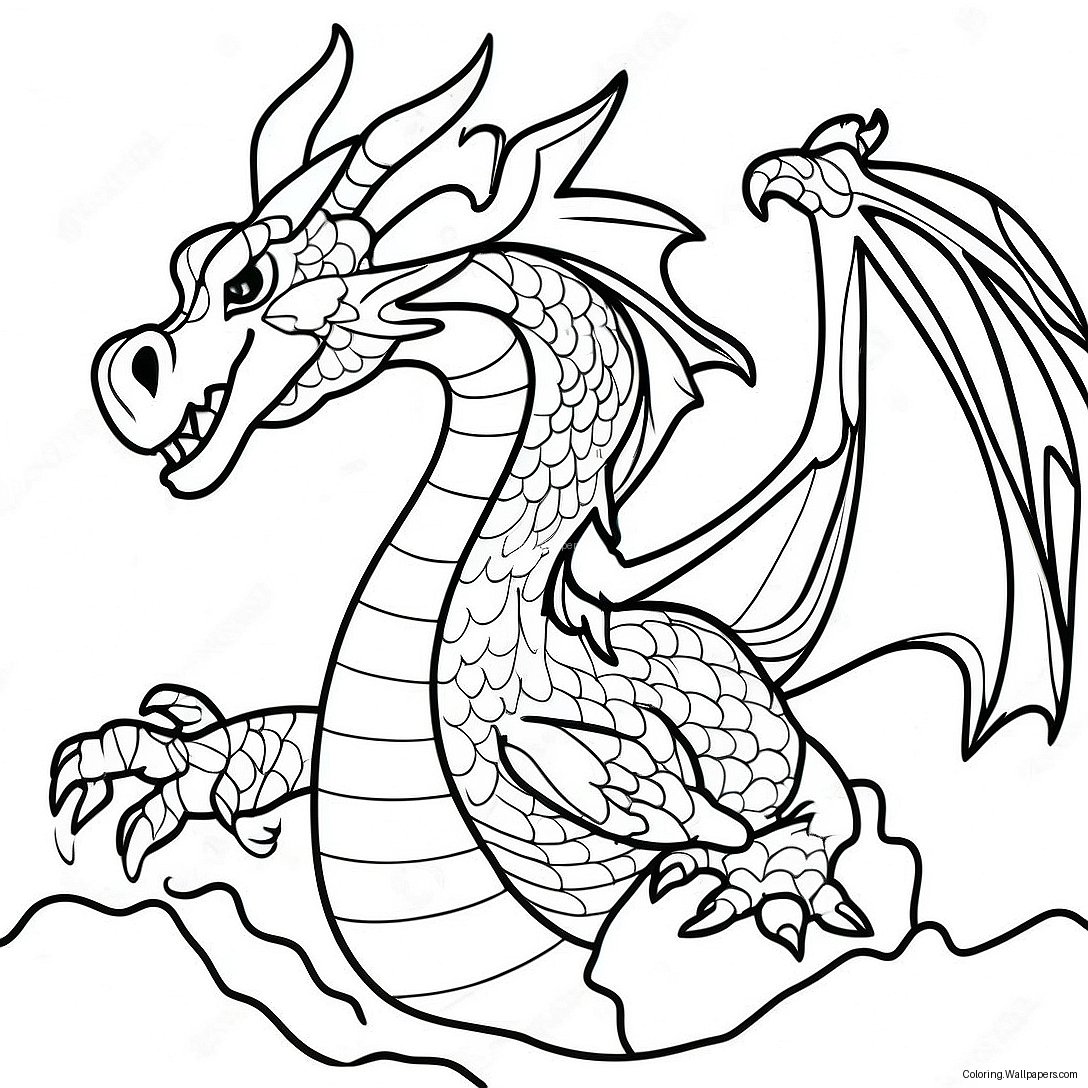 Majestic Fire Dragon Flying Coloring Page 17350