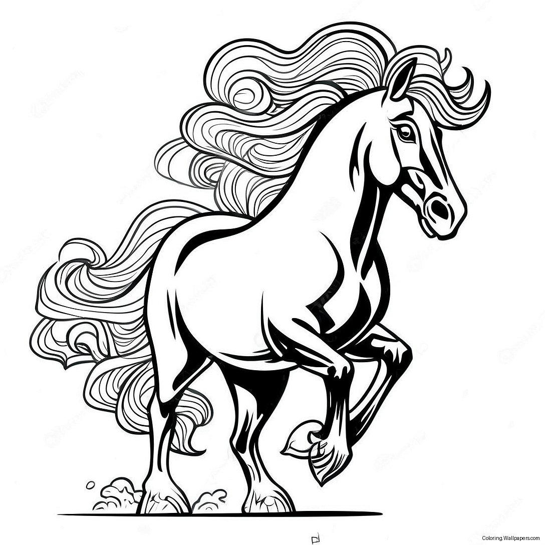 Majestic Friesian Horse In Motion Coloring Page 52414