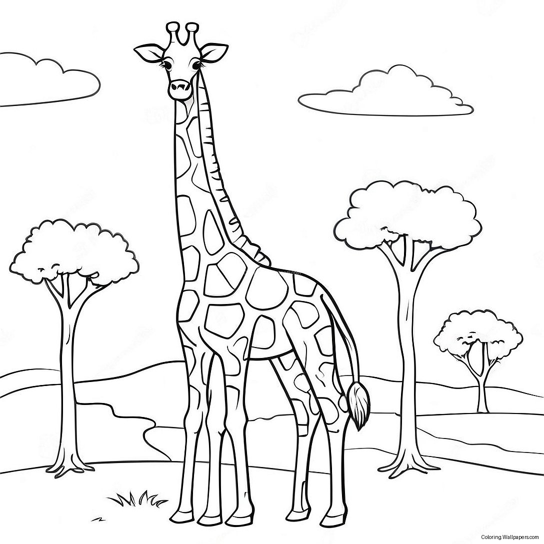 Majestic Giraffe Standing Tall Coloring Page 17334