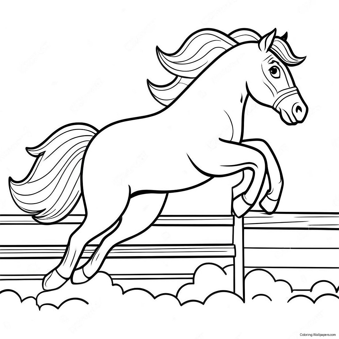 Majestic Horse Jumping Over A Fence Coloring Page 9805