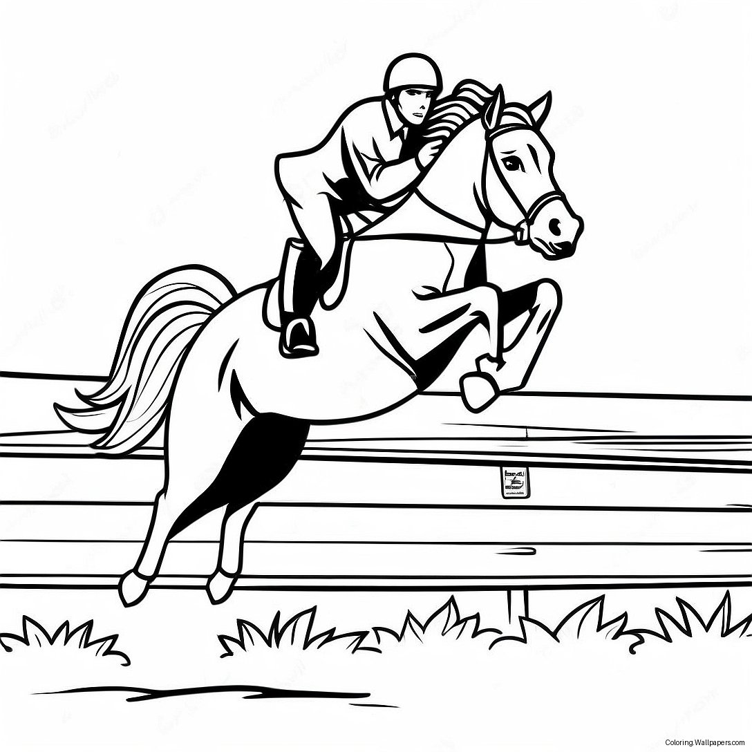 Majestic Horse Jumping Over A Fence Coloring Page 9806