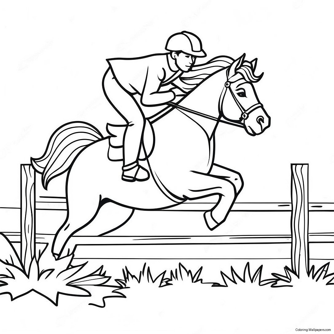 Majestic Horse Jumping Over A Fence Coloring Page 9808