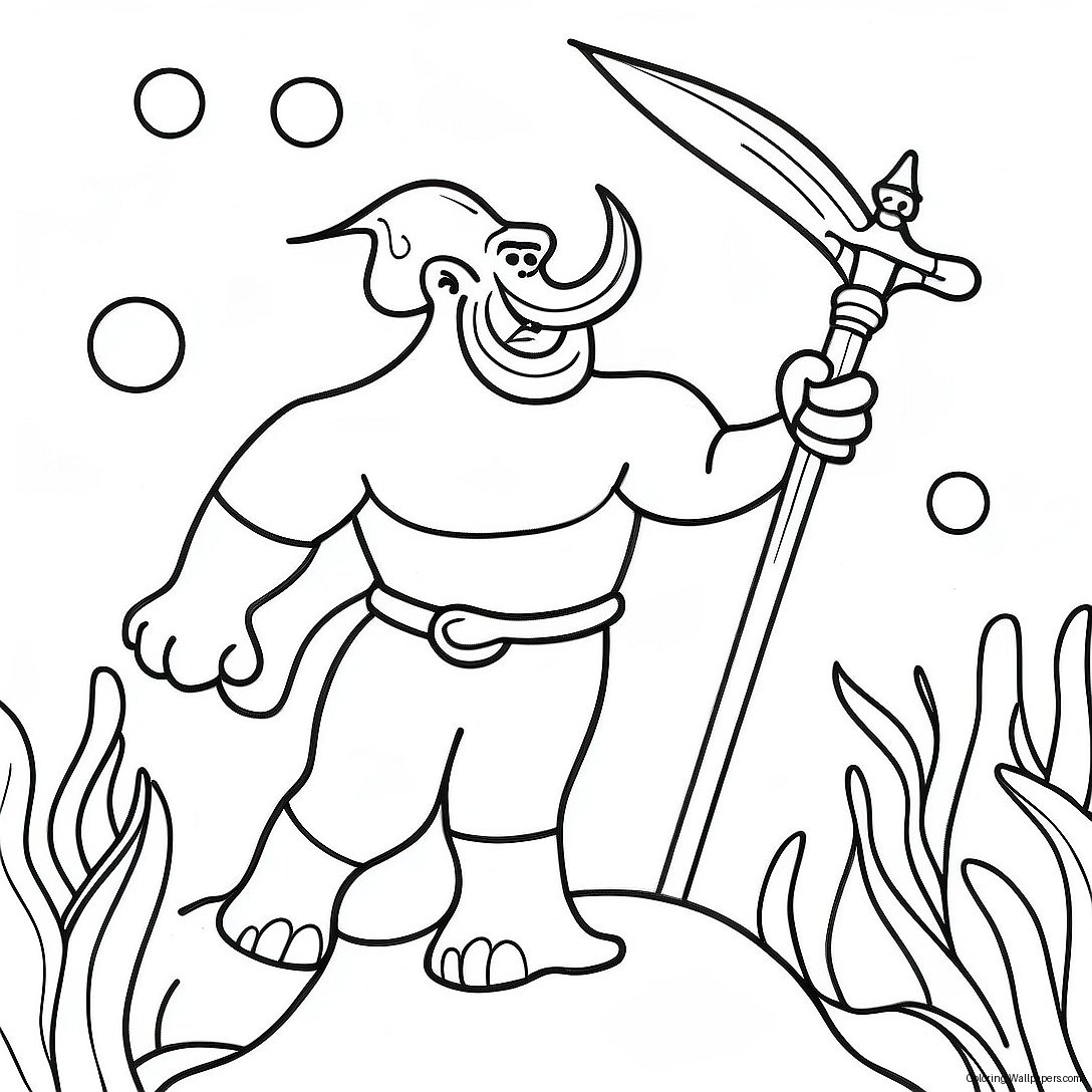 Majestic King Triton Underwater Scene Coloring Page 33719