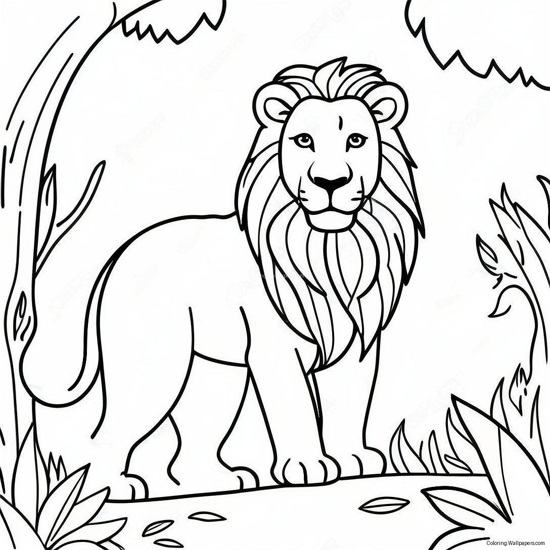 Page À Colorier D'un Lion Majestueux Dans La Jungle 8576