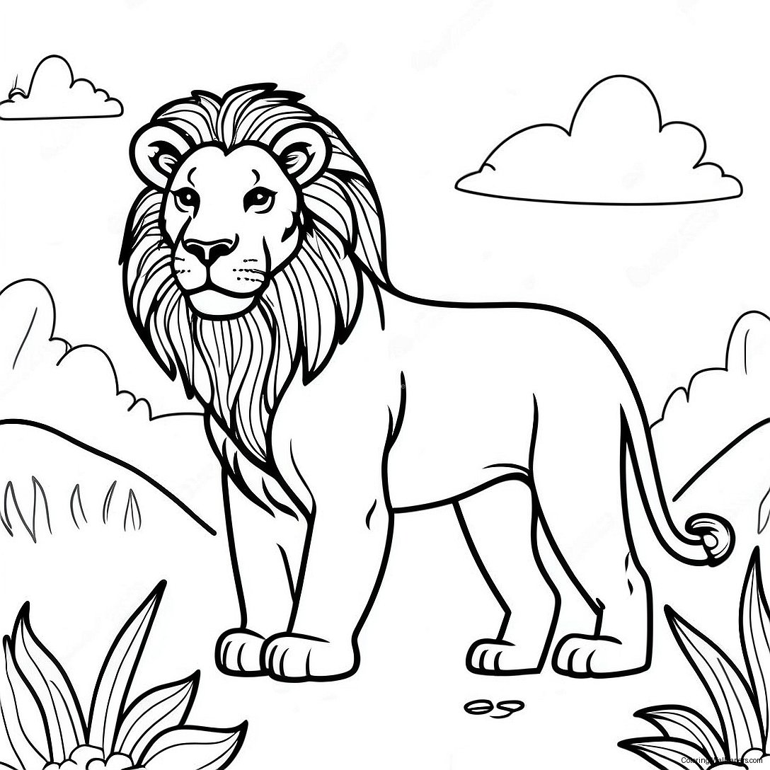 Majestic Lion In The Wild Coloring Page 3996