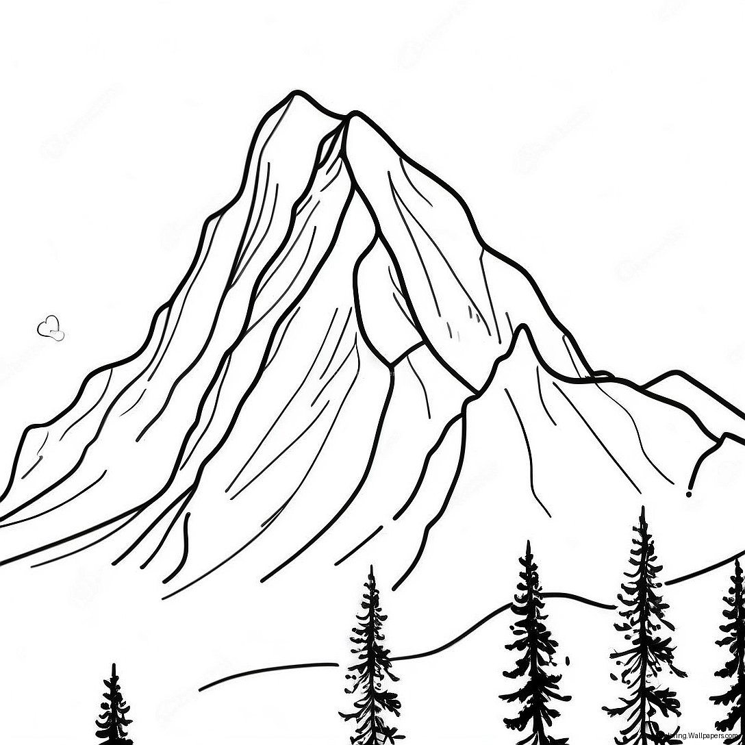 Majestic Snow-Capped Mountain Coloring Page 20493