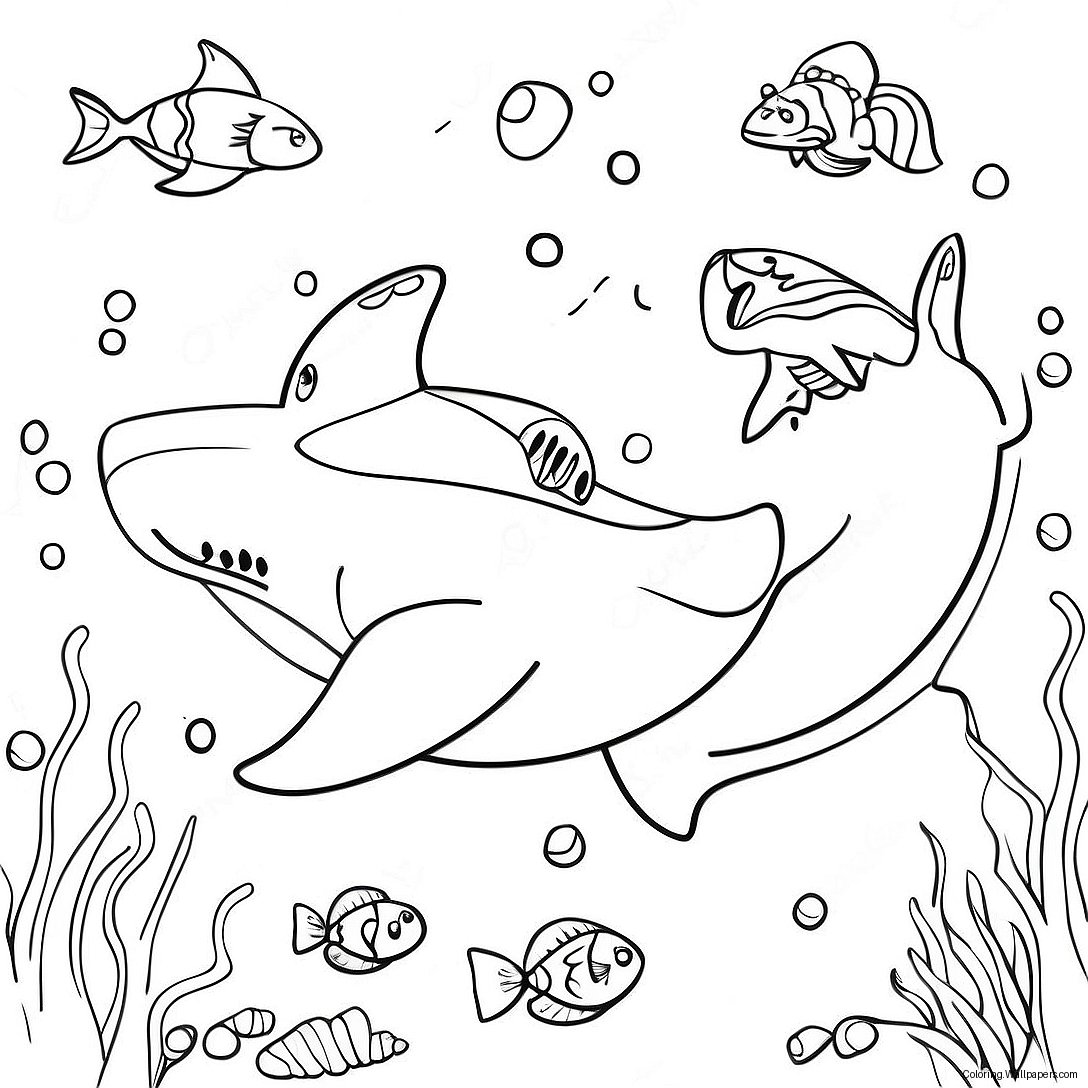 Majestic Tiger Shark In Ocean Coloring Page 17867