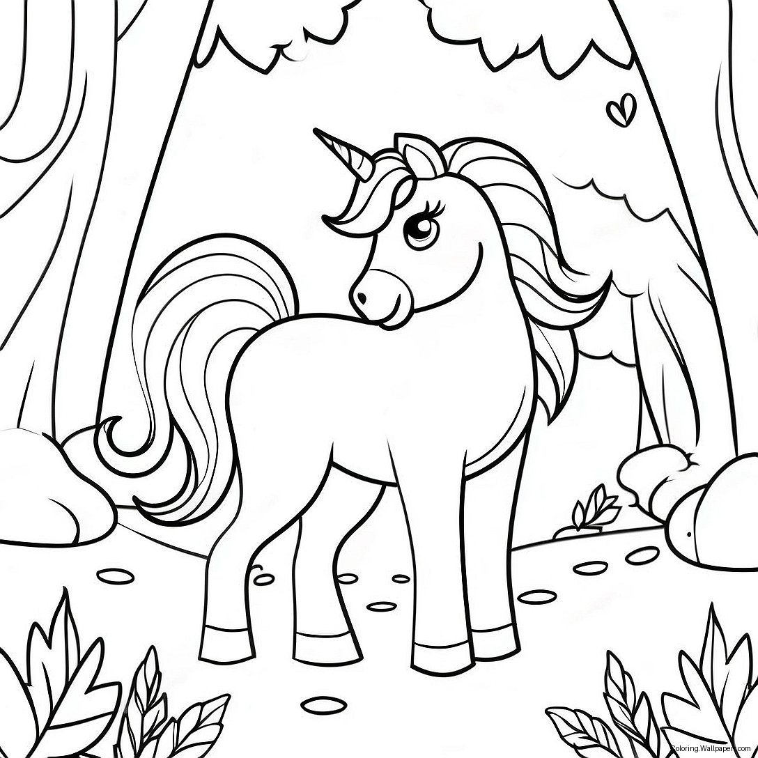 Majestic Unicorn In A Magical Forest Coloring Page 27233