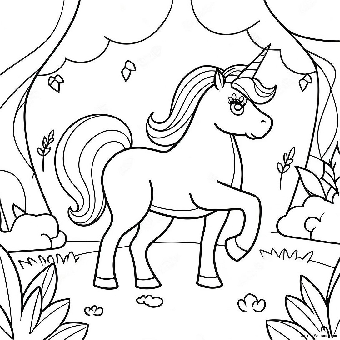 Majestic Unicorn In A Magical Forest Coloring Page 27235