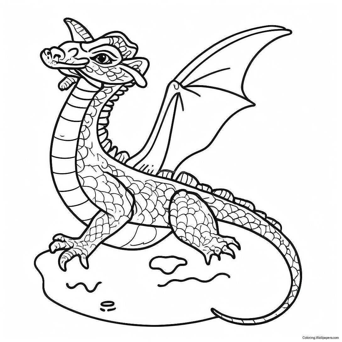 Majestic Water Dragon Flying Coloring Page 18124