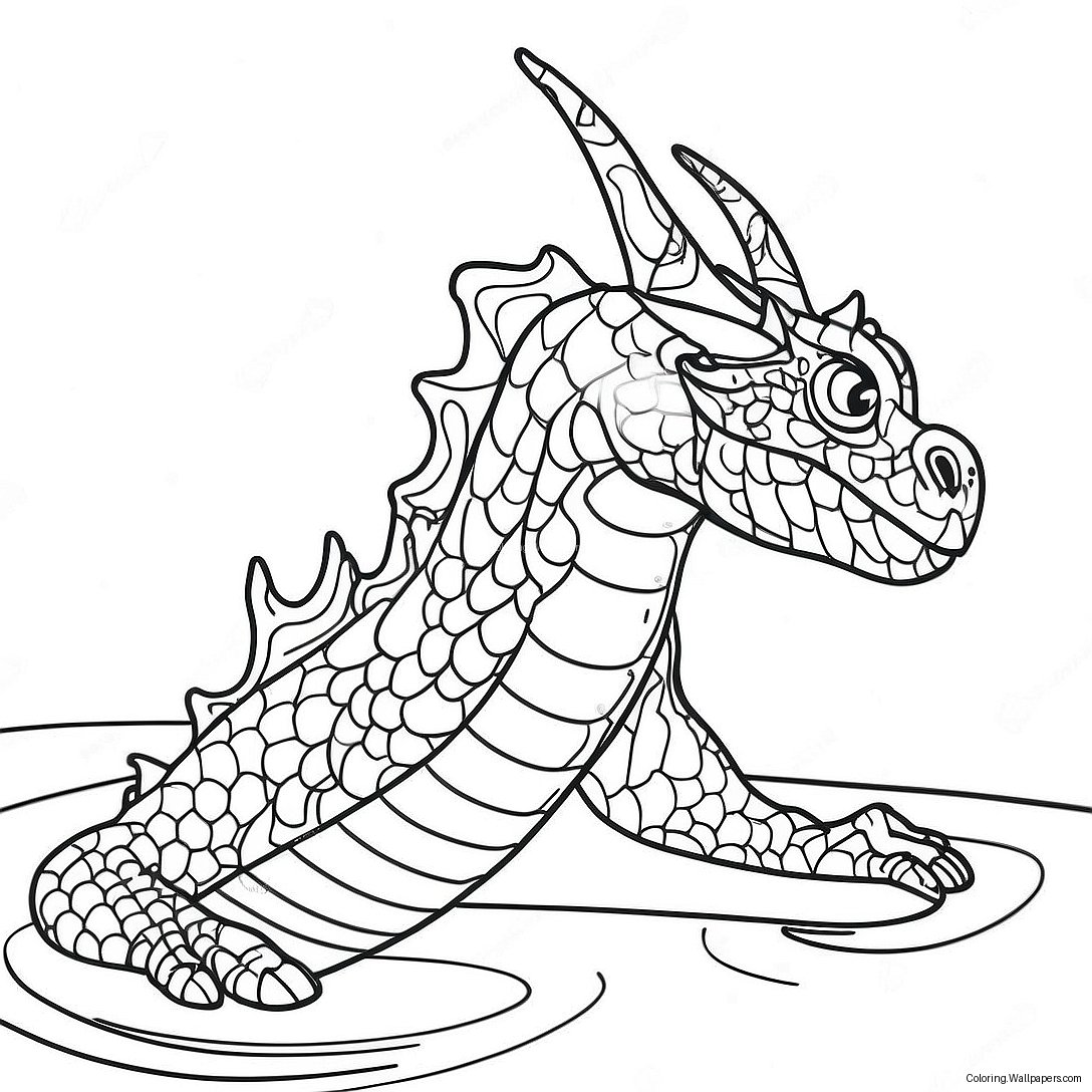 Majestic Water Dragon Swimming Coloring Page 31004