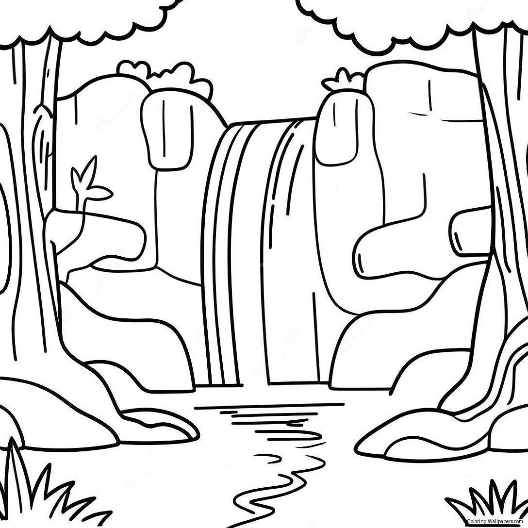 Majestic Waterfall In A Forest Coloring Page 11928