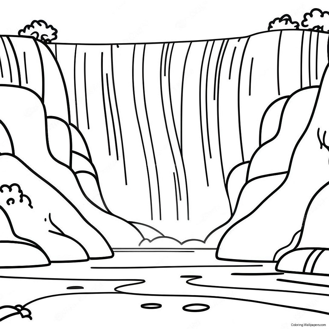 Majestic Waterfall With Rainbow Coloring Page 44077