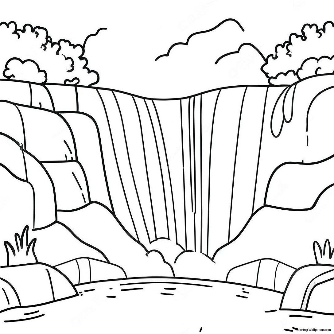 Majestic Waterfall With Rainbow Coloring Page 44078