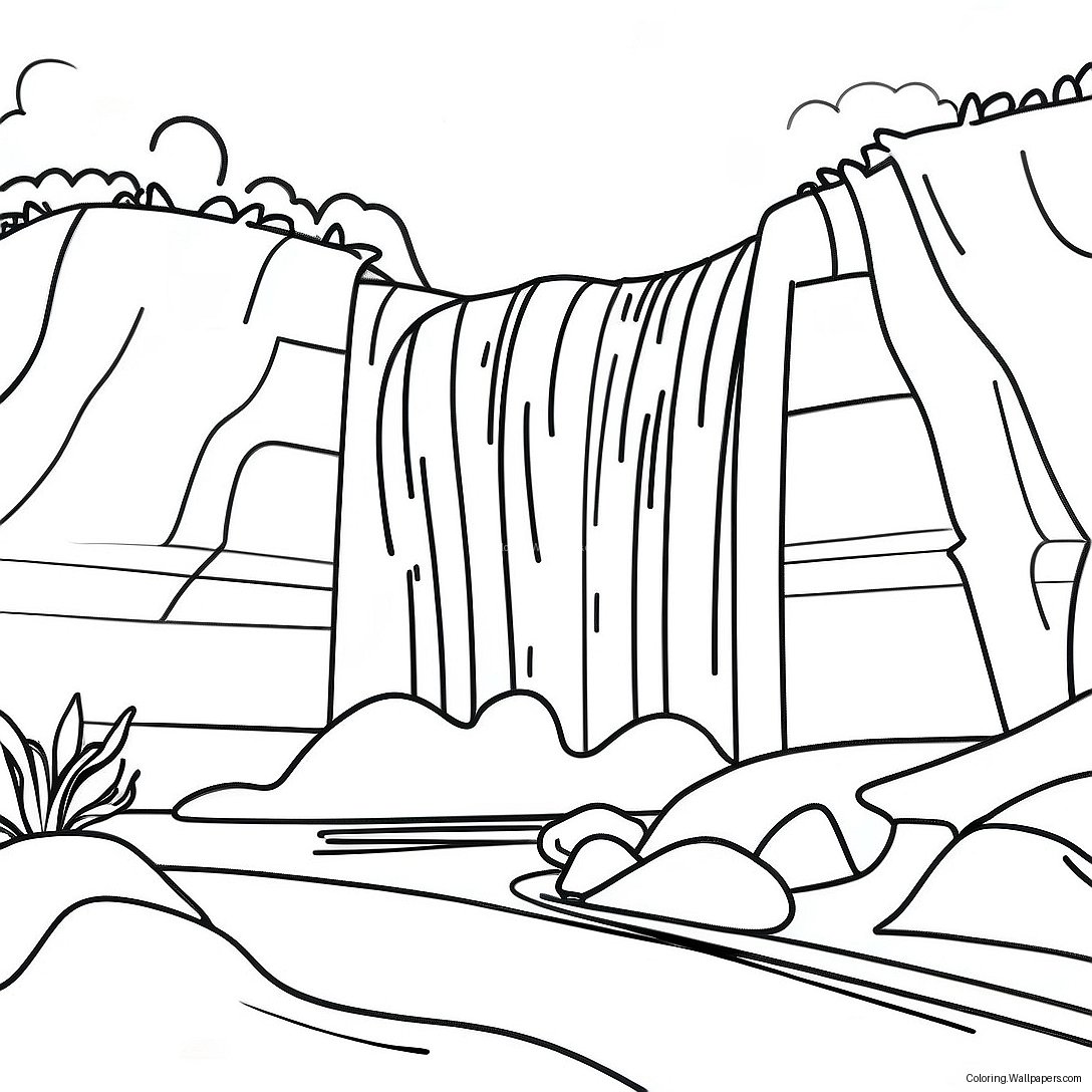 Majestic Waterfall With Rainbow Coloring Page 44080