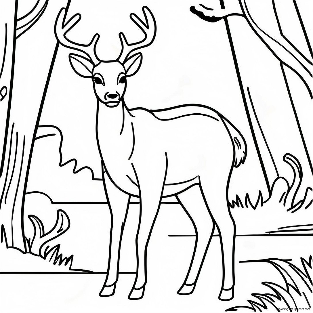 Majestic White Tailed Deer Standing Coloring Page 46563