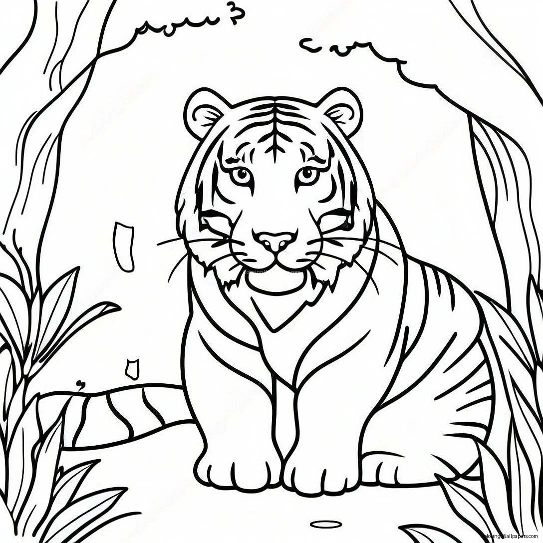 Majestic White Tiger In Jungle Coloring Page 29000