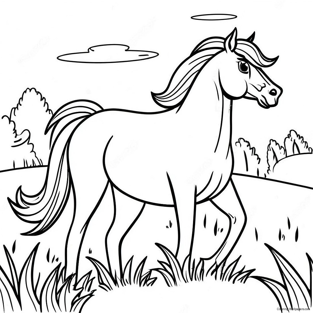 Majestic Wild Horse In A Meadow Coloring Page 2907