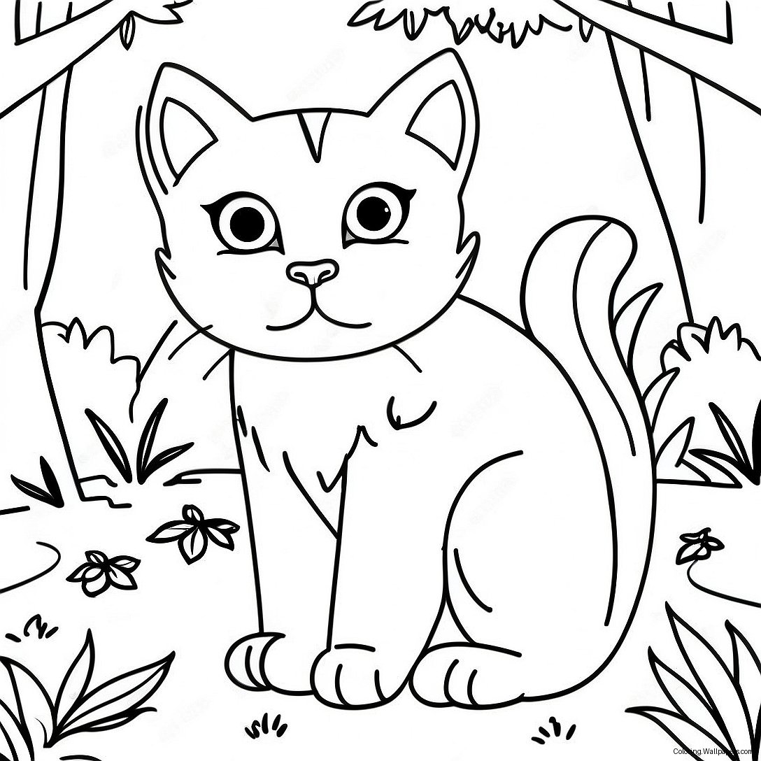 Página Para Colorear De Un Majestuoso Gato Salvaje En El Bosque 29914