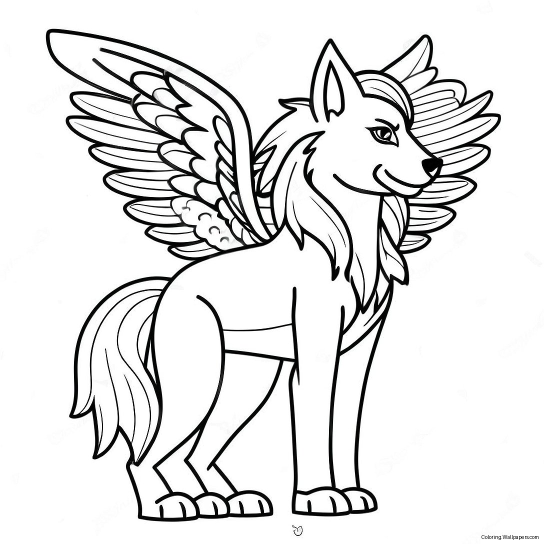 Majestic Winged Spirit Wolf Coloring Page 41127