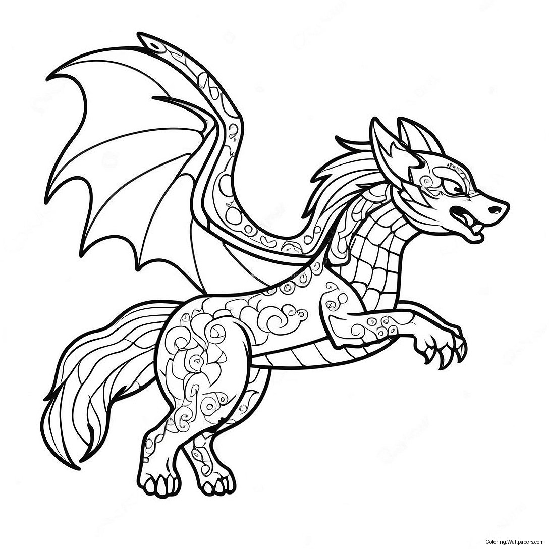 Majestic Wolf Dragon Flying Coloring Page 47638