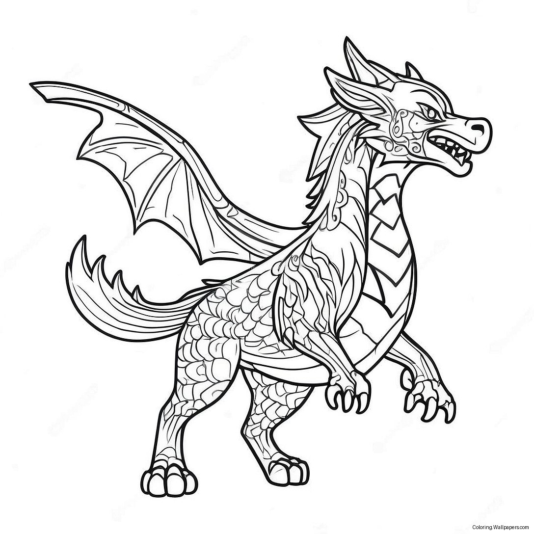 Majestic Wolf Dragon Flying Coloring Page 47640